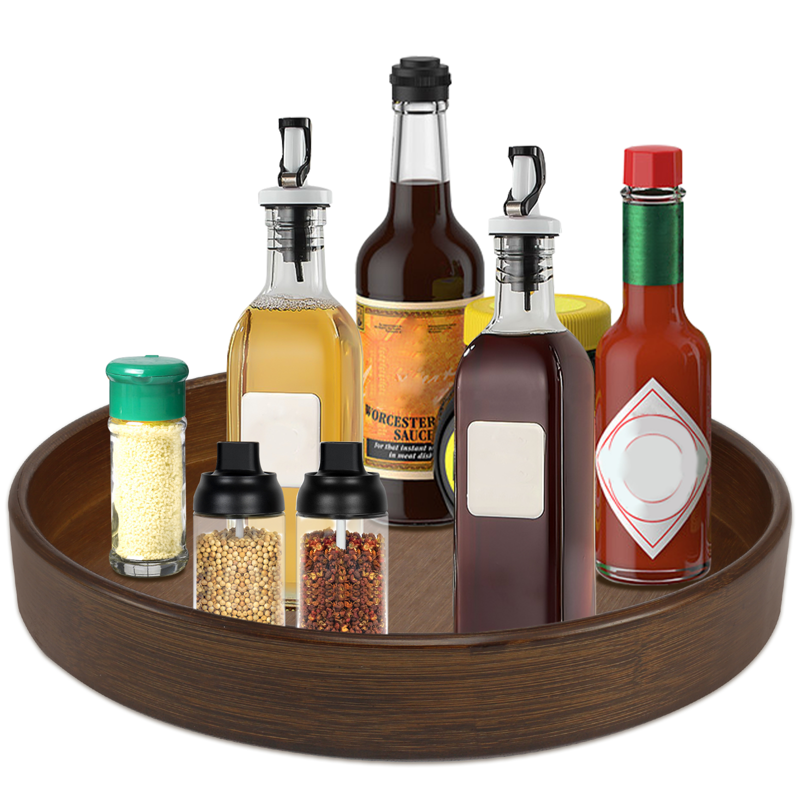 Kitchen Gadgets Storage Ideas - 360 Rotating Wood Tray Seasoning Storage
