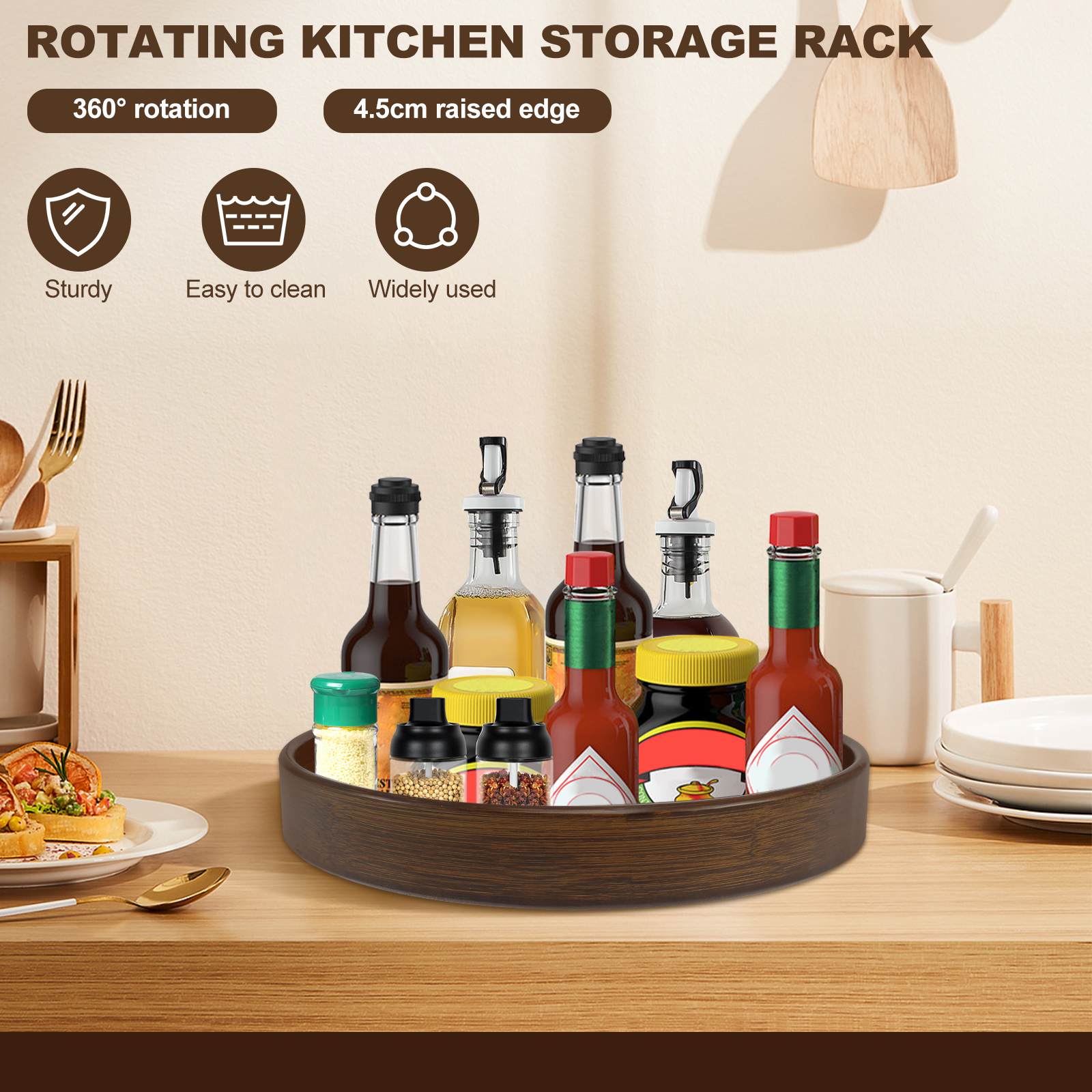360 Rotating Wood Tray Seasoni - Kitchen Gadgets Storage Ideas 评论和价格