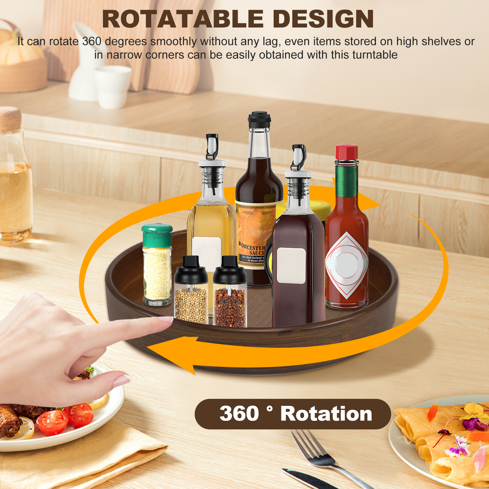 360 Rotating Wood Tray Seasoni - Kitchen Gadgets Storage Ideas 评论和价格